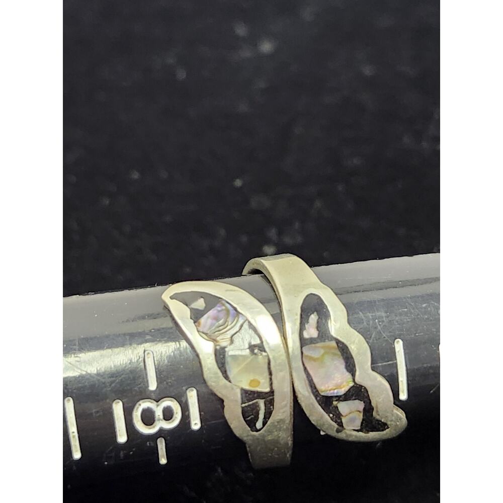 Vintage Alpaca Mexico Bypass Ring with Abalone Shell Inlay